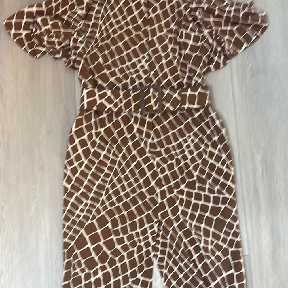 Vintage Brown Giraffe-Print Midi Dress with Matching Belt - Picture 7 of 7